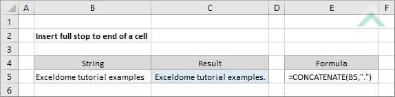 Insert full stop to end of a cell