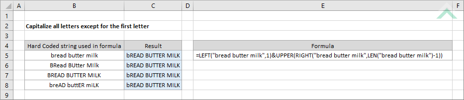 Capitalize all letters except for the first letter