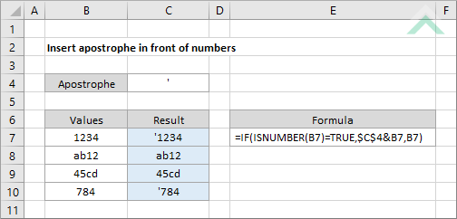 Insert apostrophe in front of numbers