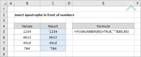 Insert apostrophe in front of numbers