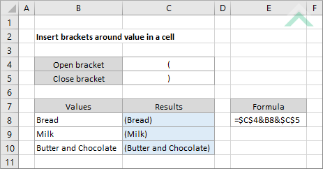 Insert brackets around value in a cell