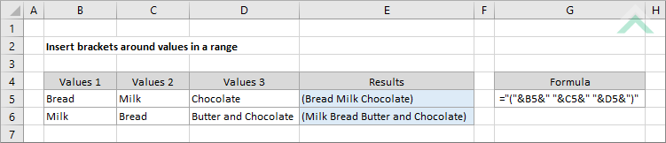 Insert brackets around values in a range