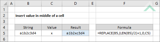 Insert value in middle of a cell