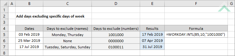 Add days excluding specific days of week