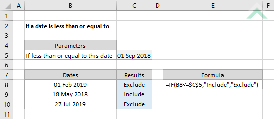 If a date is less than or equal to