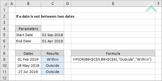 If a date is not between two dates