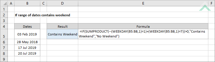 If range of dates contains weekend