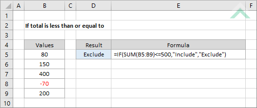 If total is less than or equal to