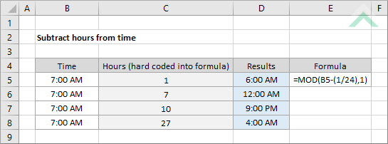 Subtract hours from time