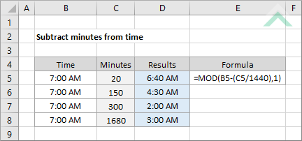 Subtract minutes from time