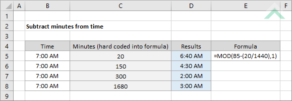 Subtract minutes from time