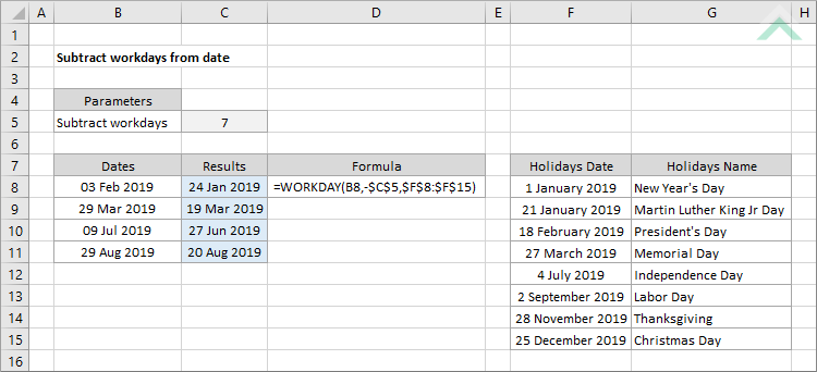 Subtract workdays from date