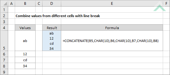 Combine values from different cells with line break