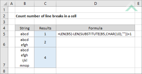 Count number of line breaks in a cell