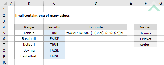 If cell contains one of many values