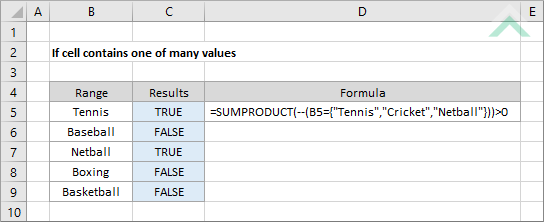 If cell contains one of many values