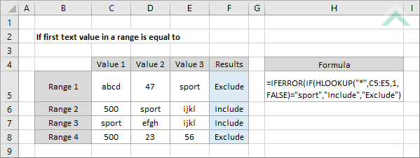 If first text value in a range is equal to