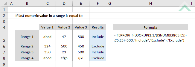 If last numeric value in a range is equal to