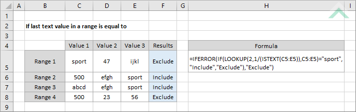 If last text value in a range is equal to