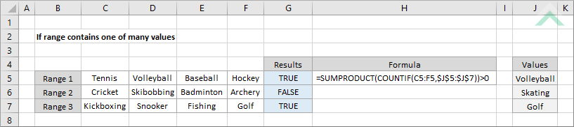 If range contains one of many values