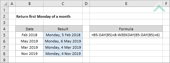 Return first Monday of a month