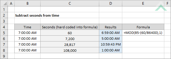 Subtract seconds from time