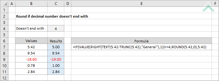 Round if decimal number doesn't end with