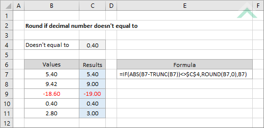 Round if decimal number doesn't equal to