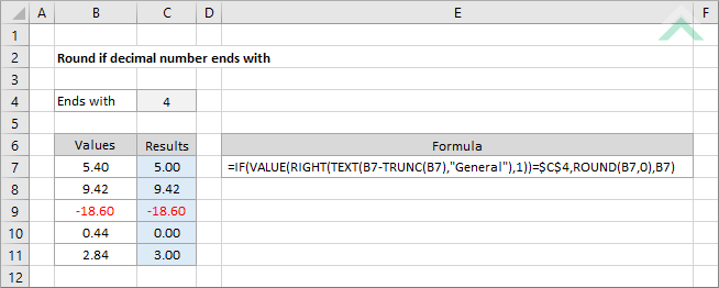 Round if decimal number ends with