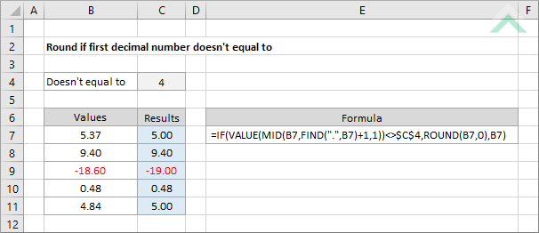 Round if first decimal number doesn't equal to