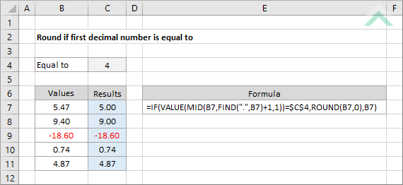 Round if first decimal number is equal to