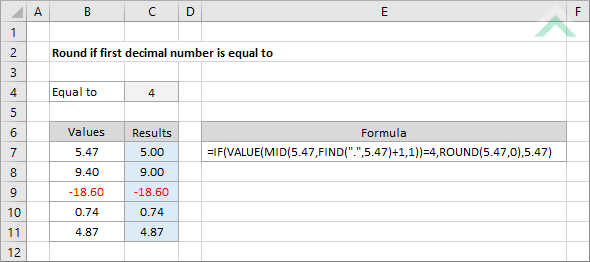 Round if first decimal number is equal to