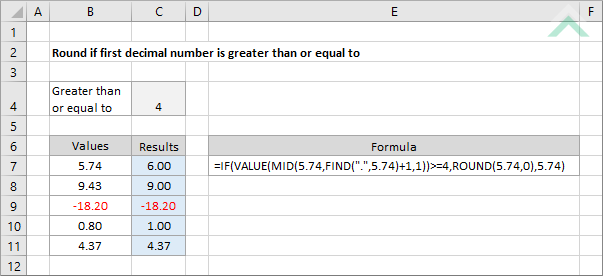 Round if first decimal number is greater than or equal to