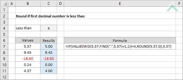 Round if first decimal number is less than