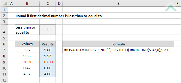 Round if first decimal number is less than or equal to