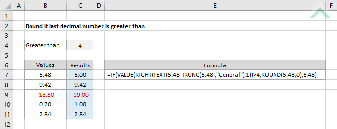 Round if last decimal number is greater than