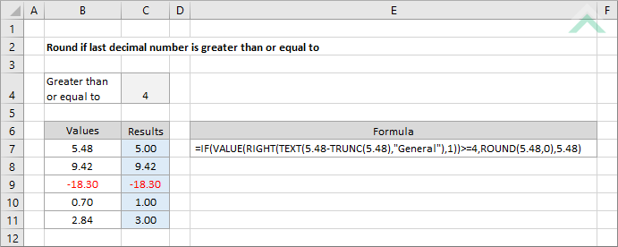 Round if last decimal number is greater than or equal to