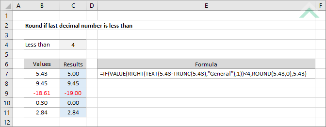 Round if last decimal number is less than