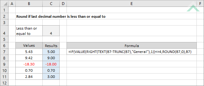 Round if last decimal number is less than or equal to