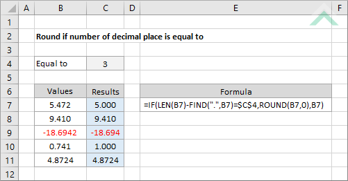 Round if number of decimal place is equal to