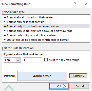 Click OK in New Formatting Rule