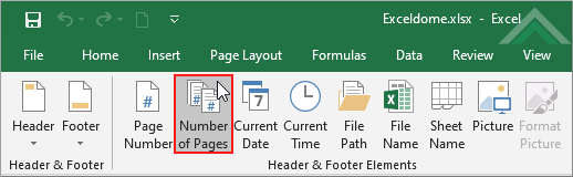 Click on Number of Pages in Header & Footer Elements group