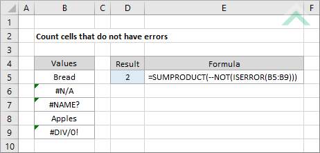 Count cells that do not have errors