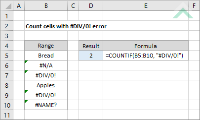 Count cells with #DIV0! error