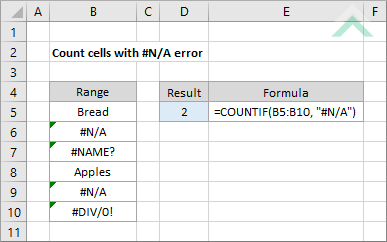 Count cells with #NA error