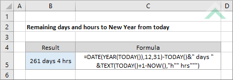 Remaining days and hours to New Year from today