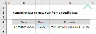 Remaining days to New Year from a specific date