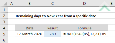 Remaining days to New Year from a specific date