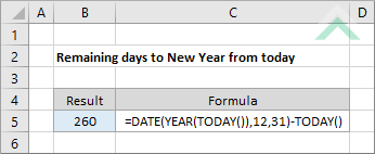 Remaining days to New Year from today