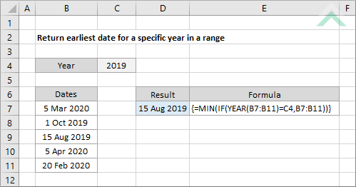 Return earliest date for a specific year in a range
